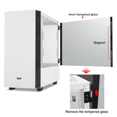 darkFlash V22 White Mid Tower ATX Case Open Door Tempered Glass Panel Casing