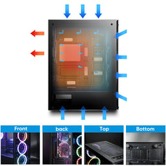 Aigo darkFlash Phantom Black Gaming Casing Tempered Glass Windows with 6pcs 120mm LED DR12 RGB Fans