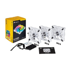 Corsair iCUE QL120 RGB 120mm PWM White Fan — Triple Fan Kit with Lighting Node CORE CO-9050104-WW