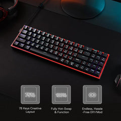 Redragon K628 Pollux 75% Wired RGB Gaming Keyboard 78 Mechanical Keys Red Switch