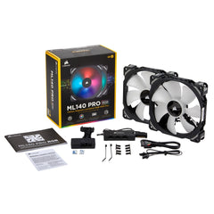Corsair ML140 RGB Led Fan CO-9050078-WW 140MM PWM Magnetic Levitation Fan — Twin Fan Pack with Lighting