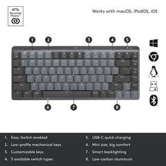 Logitech MX Mechanical Mini Graphite Clicky - Tactile Keyboard
