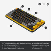 Logitech POP Keys Wireless Bluetooth Mechanical Emoji Keyboard Yellow