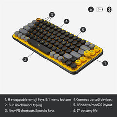 Logitech POP Keys Wireless Bluetooth Mechanical Emoji Keyboard Yellow