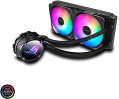 ASUS ROG Strix LC II 240 ARGB all-in-one liquid CPU cooler with Aura Sync, Intel® LGA1700/1200/1150/1151/1152/1155/1156/2011/2011-3/2066 and AMD AM4/TR4 support and dual ROG 120 mm addressable RGB radiator fans