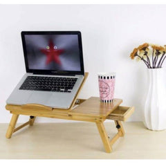 Bamboo Wooden Serving with Drawer, Large Cooling Fan Laptop Desk