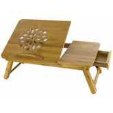 Bamboo Wooden Serving with Drawer, Large Cooling Fan Laptop Desk